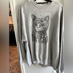 Karma Is A Cat Gray Sweatshirt - Pet-Themed Sweatshirt